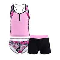 Msemis Girls Tankini Bath odijela cvjetna ljetna plaža kupaće kostimi s UPF 50, veličine 4- ružičaste