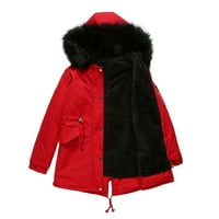 Kaput žene zimskog kapuljača sa kapuljačom na srednjem duljinu plus pamučni kaput crveni 5xl ženski