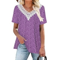 Ženska moda plus veličine Ležerne tiskarske košulje kratki rukav vrhovi V-izrez čipkasti bluza majice