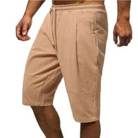 CETHRIO muške i velike muške kratke hlače - sa džepovima na caresu casual plus veličine poliester kaki ljetni plažni kratke hlače 2xl