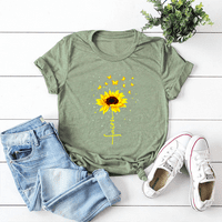 LANNGER HOMENG HOWN SHOWLEVE BLOUSE BLOUSE STRASKI Suncokret grafički ispisane ležerne majice Žene Plus