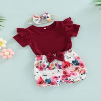Jaweiw Little Girls Ljeto set za odjeću, majica s kratkim rukavima od pune boje + cvjetni hlači za fenjer