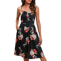 Žene Ležerne prilike cvjetne ljetne haljine s džepovima V Swing Spaghetti remen za plažu vjenčani haljina