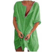 Ljetne elegantne košulje gumne vrećice labavo o vratu poluljeve boje za žene zelene 7xl