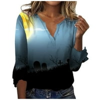 APEPAL WOMENS Basic Casual V Ret Pleaid Print Pamučni manžetni radovi s dugim rukavima Bluze košulje