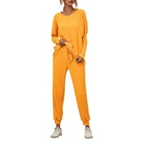 Ženske pune boje Stripes Looung Loungeward Pajamas Ležerne prilike s dugim rukavima Žuta XXXL