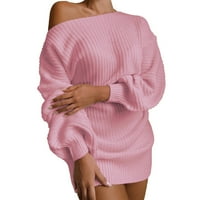 Miayilima Pink XL Ležerne haljine za žene modne žene s pukotinama s dugih rukava s dugim rukavima