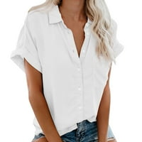 Olyvenn ženski trendy gumb dole polo majice sa džepom štedljive modne ljetne kratke rukave majice čvrste