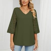 Ženska casual v bluza za izrez Bell rukava čipkasti košulje od čipke Labavi gornji zeleni s