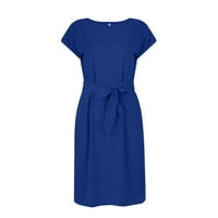Ženska modna ljetna boja Crewneck kratki rukav džepna haljina za čipke plave m
