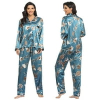 Jesenska proljeća ženska sila satena pidžama set tipke dolje cvjetno dot uzorak salon za spavanje LANGEWEAR