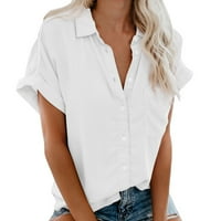 Bluze s majicama dolje za žene Ljeto kratki rukav džepni gumb Tee casual Popularni bluza vrhovi