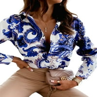 Avamo Ženska majica Bluza za vrat Bluza Dugi rukavi Poslovna povremena tunika Košulja Elegantna gumba