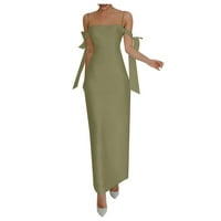 Ljetne haljine za žene Čvrsta dugačka omotača bez rukava bez rukava za svakodnevno odijelo-ramena Green