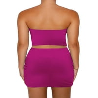 Biekopu Žene Ljeto odijelo Čvrsta boja Knotted Slit bez rukava i elastična mini suknja Set Clubwear