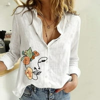 Bluza gumba Charella za žene tiskane pamučne majice s dugim rukavima Lagana kardigan vrhovi crna, xxl