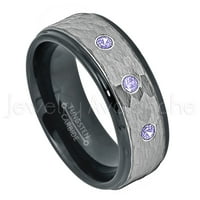 2-tonski čekić volfram prsten - 0,21ctw tanzanite 3-kameni trake - personalizirani volfram vjenčani