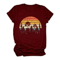 Beppter vrhovi za žene Žene Ležerne prilike Vintage Sun Print Majica za kampiranje Ispis Solid Boja