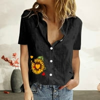 Usmixi slatki vrhovi za žene suncokret za ispis V-izrez kratkih rukava s majicama ljetni casunski gumb
