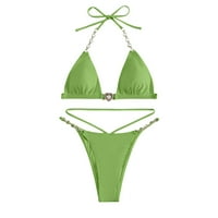 Ocivier ženski bikini kupaći kostimi za viseći vrat V izrez tri boda Split kupaći kostimi zeleni XL