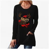 Ženska božićna grafička dukserica Trendi pulover Božićni dugi rukav na vrhu vrata crne m
