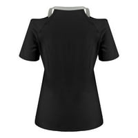Majice za žene kratki rukav V-izrez majica casual print crna xxl