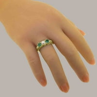 British napravio 9k žuto zlatni kultivirani Pearl & Emerald Womens Remise Ring - Opcije veličine - Veličina
