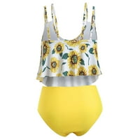 Asdoklhq kupaći odijela za žensko komad, suncokretov print Split ruffled bikini set kupaći kostim