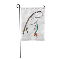 Štap za pecanje i riba u crtanom simbolu Stock Garden Zastava Dekorativna zastava Kuća baner