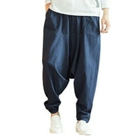 Loose hlače za muškarce Ljeto casual moda čista boja hop stila pamučna i posteljina dužine gaćice