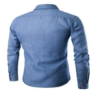 Wybzd Men traper haljina košulja s dugim rukavima Ležerna slim fit gumb dolje majice svijetlo plava xl