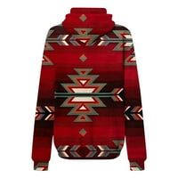 Ženski zapadni aztec uzorak kapuljačnjak baggy fit rhombus tiskani kravlje pulover Top Vintage casual