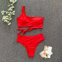 PhoneOap Women Jedan ramena Bikini set Push up kupaći kupaći kostim dva visokog kostim struka crvena