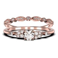 Minimalistički 1. karat za ručni rez dijamantni prsten za angažman, vjenčani prsten u srebru s ružičastom zlatom Obećavajuće prsten, obljetni prsten, mladenkini set, podudarni bend
