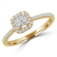 MD170345-4. 0. CTW Princess Diamond Halo Angažov prsten u 14K žutom zlatu, veličine 4.5