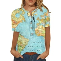 Ženski vrhovi Grafički otisci s kratkim rukavima Bluza Labavi ženski ljetni Henleyji košulje plave l