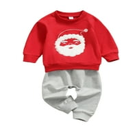 Gureui Toddler Boys Djevojke Božićna odjeća set simpatični Santa Claus vez crvene dukseve vrhove + hlače