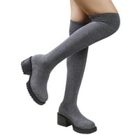 Ketyyh-CHN čizme za žene sa bočnim patentnim zatvaračem na petu koljena High Boots Grey, 38