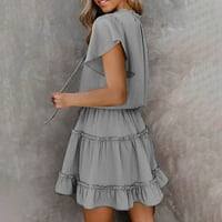 Ženske haljine V-izrez SOLID bez rukava mini sunčane haljine Dress Grey XL