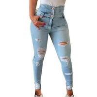 Ženska puna boja visoka rupa za struk Jeans Bell donje hlače za žene plus istetvete hlače za žene sa