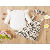 Seyurigaoka Baby Girls Set Ribded Bodysuit + Leopard Print Subverder Suknja + Bow trake za glavu