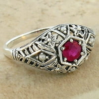 Ruby i F W biserni antički stil Sterling Silver Victorian dizajn prstena 030