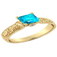 Aquamarine 2. CTW prsten sa dijamantima 14k žuto zlatna filigranska katedrala princeza