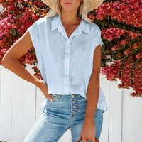 Odjeća Ljetna ušteda Ženska majica s rukavima, ljetni ovratni gumb dolje majice Solid Boja Slobodno