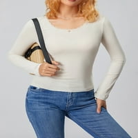 Žene pletene majice s dugim rukavima čipke vrhove scoop vrat pulover Streetwear