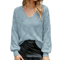 Kpoplk Ženski džemper s V-izrezom kabel dugih rukava Pleted pulover Jumper Top casual zimska pad pletiva