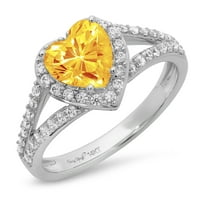 1.49ct srce od žutog prirodnog citrina 14k bijelo zlato Angažovanje halo prstena veličine 6,75