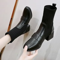 Symoidne ženske čizme - čarape čizme velike veličine leteći pletene i čizme Square Toe čizme crna 40
