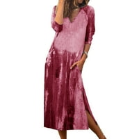 Ženske haljine i zimske V-izrez Classic Antique tinta Print Casual Long Hawer Casual Haljina odjeća