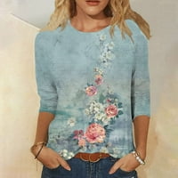 Lilgiuy ženske modne otisnute labave majice rukava za bluzu okrugli vrat casual vrhovi za traperice